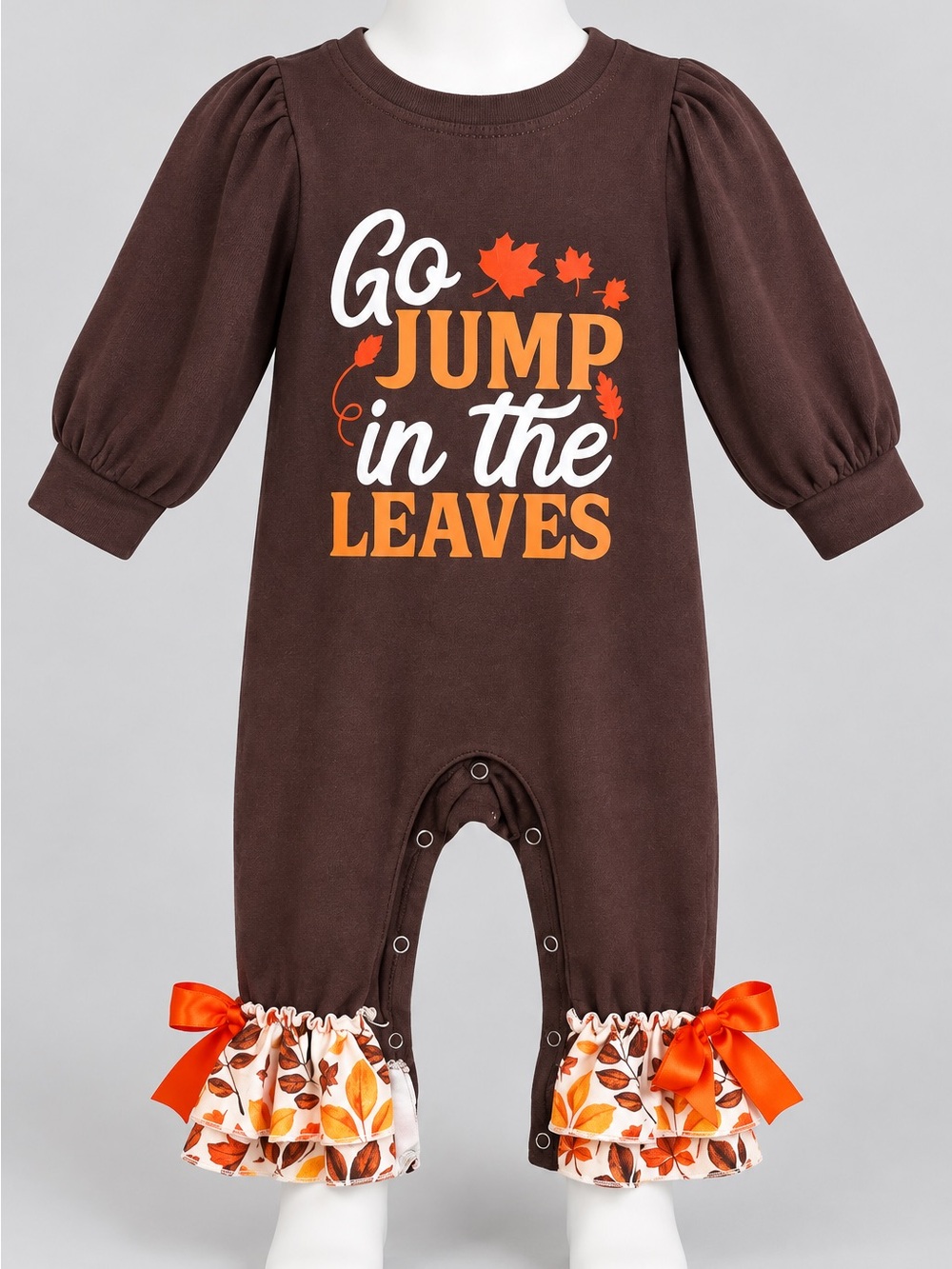 Brown 'Go Jump in the Leaves' Fall Footie Romper